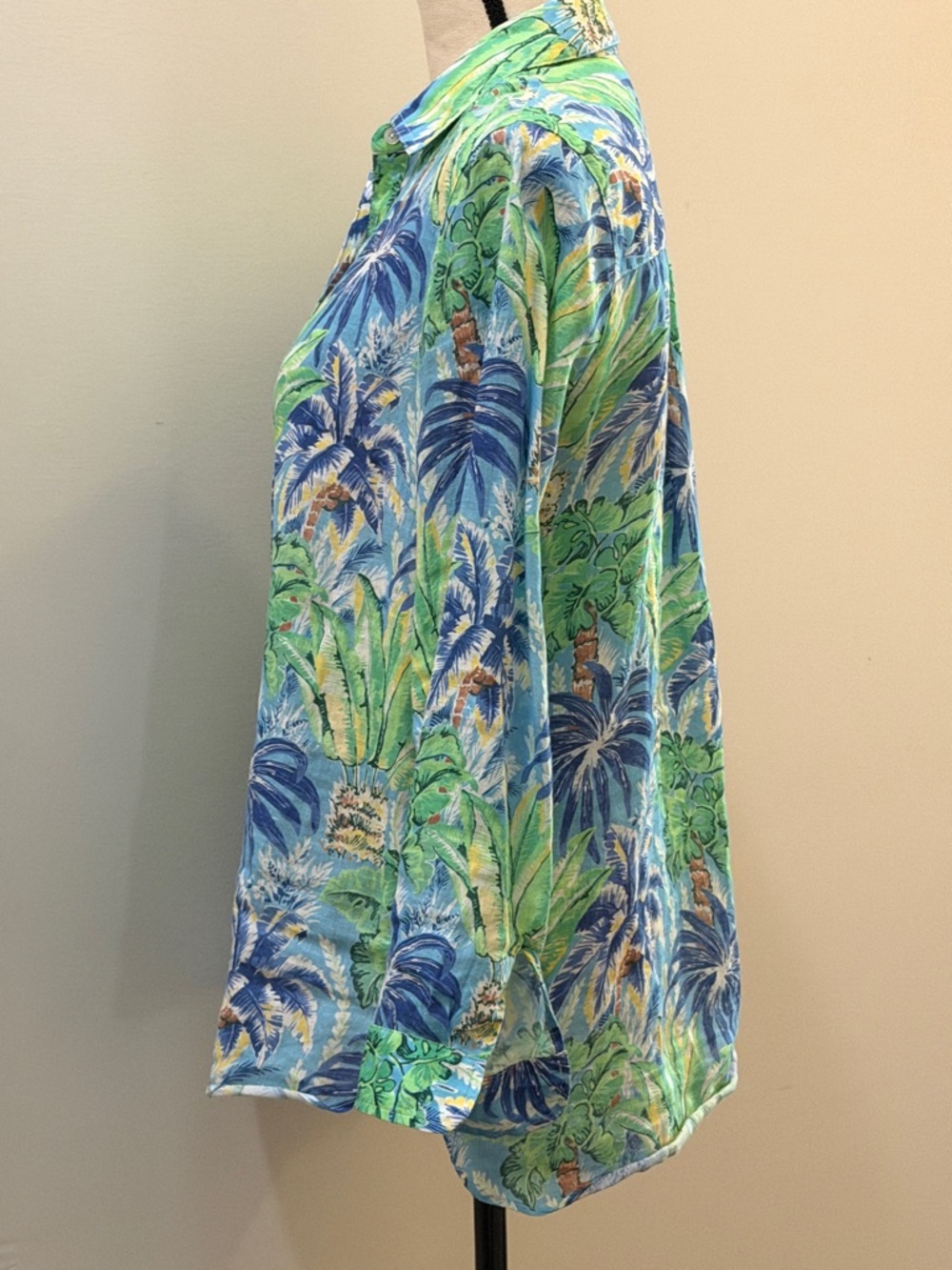 J. McLaughlin Blue/Green Tropical Pattern Linen LS Blouse Sz S - Picture 4 of 7